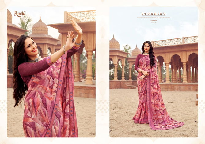 Vanilla Vol 6 By Ruchi Swarovski Border Printed Chiffon Sarees Wholesale Shop In Surat
